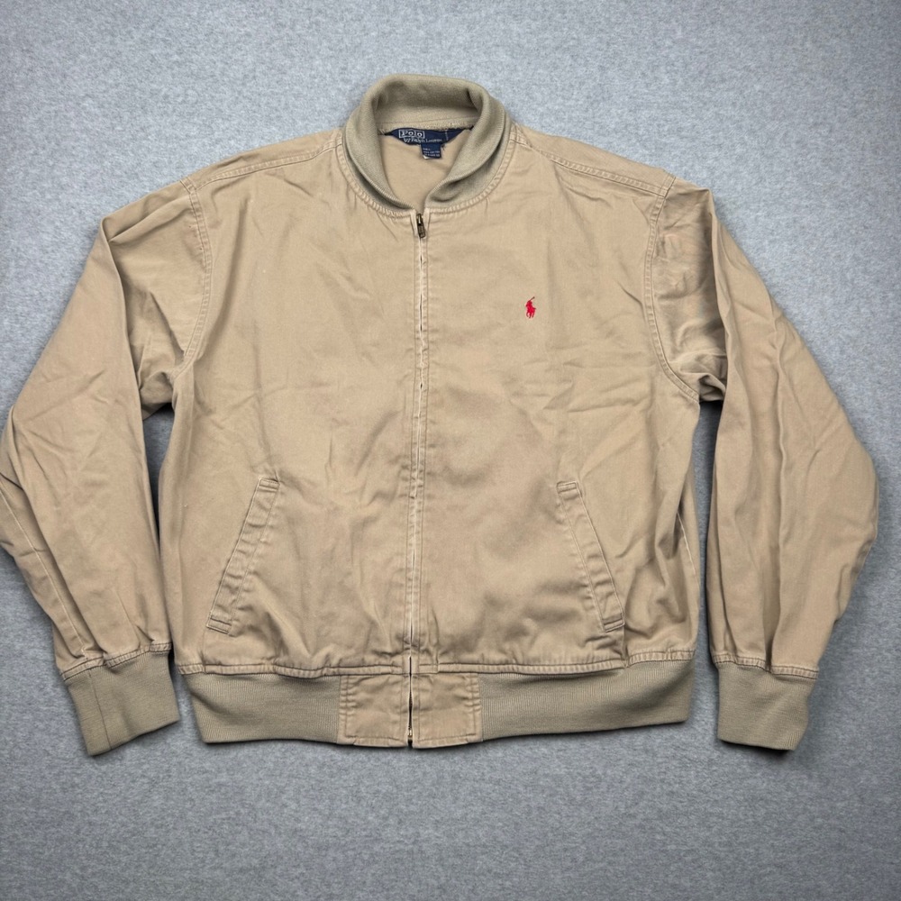 Polo Ralph Lauren Mens XL Tan Khaki Cotton Twill Harrington Bomber Jacket ZipUp